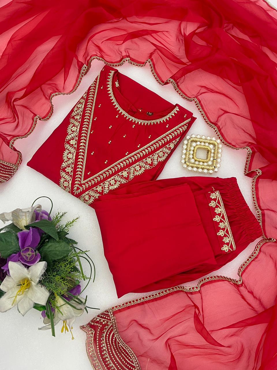 Roman Fabric Suit Set Red